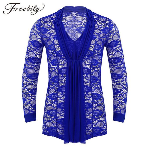 

latin mens long sleeve lace v neck latin dance shirts men's stage performance dancewear tango rumba samba dance, Black;red