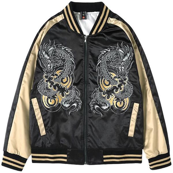 

men's women cotton two dragon embroidery jacket long-sleeved chinese style coats, Black;brown