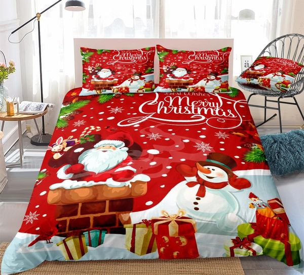 

christmas duvet cover set christmas santa claus and snowman bed set red bedding cartoon quilt cover  3pcs kids dropship 1012