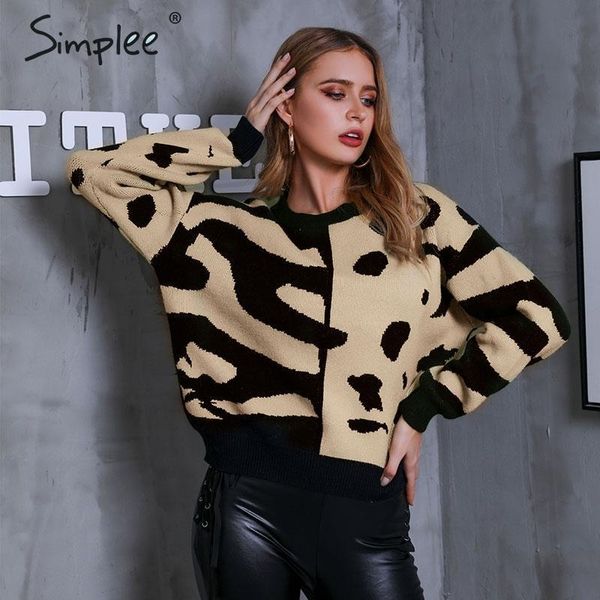 

simplee khaki patchwork knitted sweater women autumn long sleeve pull jumper sweater female fashion winter outwear pull y200720, White;black