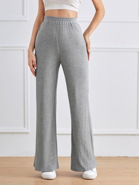 

elastic waist rib-knit joggers v8x1#, Black;white