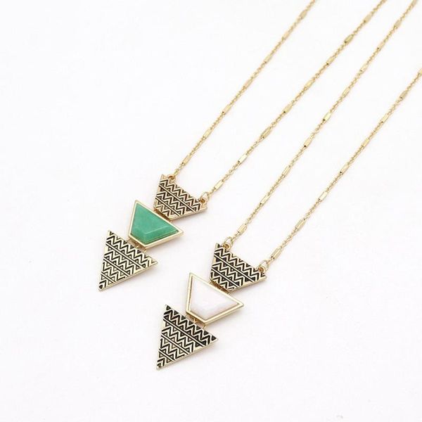

pendant necklaces fashion triangle natural stone long chain sweater necklace geometric body jewelry gold statement, Silver