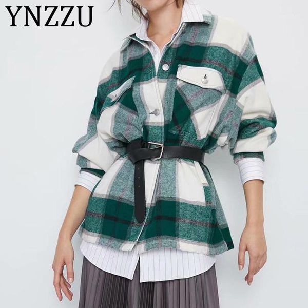 

ynzzu plaid woolen casual female jacket coat 2020 spring autumn turn down collar long sleeve women outwears streetwear a14521, Black
