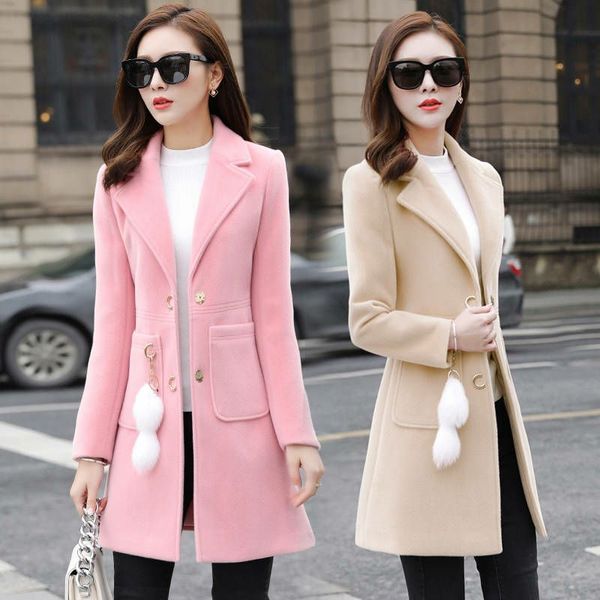 

outerwear overcoat autumn winter jacket casual women new fashion long woolen coat single breasted slim type female wool coatsx1020, Black
