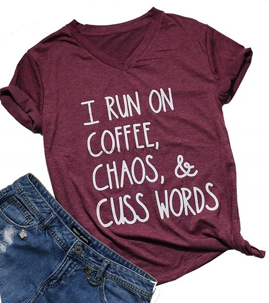 

s i run on coffee chaos cuss words funny o-neck short sleeve summer t-shirt sport hooded sweatshirt hoodie