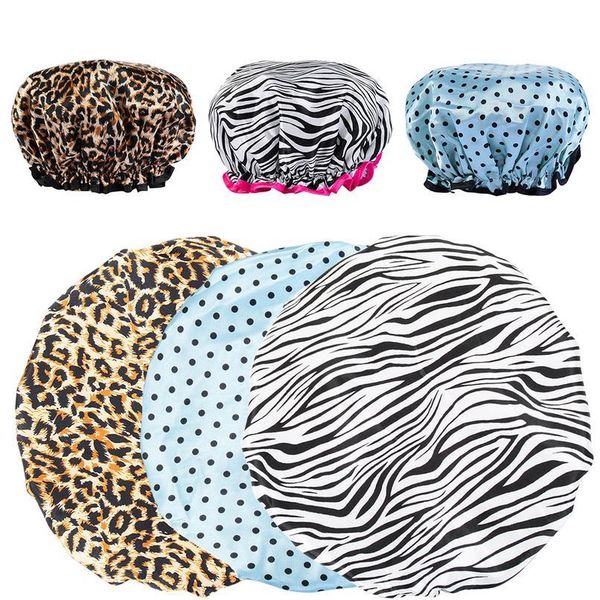

1pc shower caps women towel thick double layer leopard printing waterproof bath hat shower hair cover shower caps qylcbr