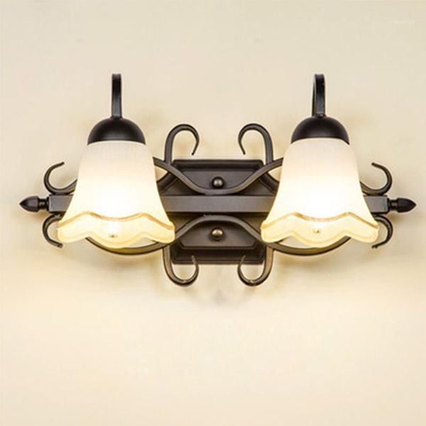 

black retro iron flower glass american country bathroom e14 mirror headlight1