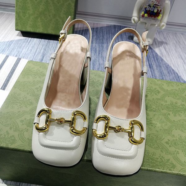 

women's chunky heels 2.5cm and 7.5cm sandals metal buckle leather fashion parties platform luxury shoes size 35- 41 black white red