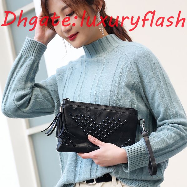 

2021 new badenroo genuine leather tassel women clutch bag rivet female shoulder crossbody bag fringed ladies messenger handbag bolsas