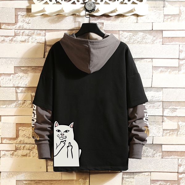 

2021 new autumn spring fashion masculine hip hop long sweater hoodies big-size clothes 4qwk, Black