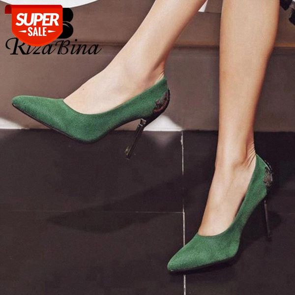 

rizabina 2020 women pumps shoes pointed toe thin high heel metal decoration wedding shoes female footwear red size 32-43 #y97k