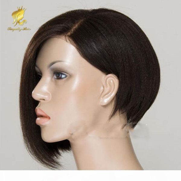 

light yaki straihgt bob wig human hair wholesale full lace bob wig lace front wig with bangs for black women side part, Black;brown