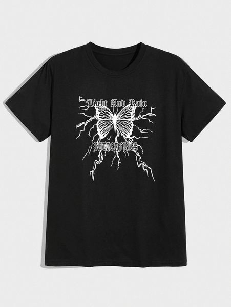 

romwe guys butterfly letter graphic tee h6ef#, White;black