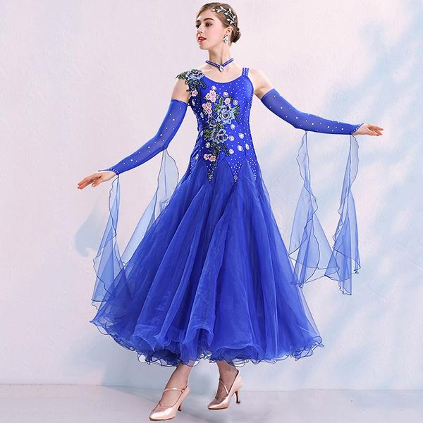 

stage wear blue ballroom dance competition dress fringe waltz rumba costumes dancing, Black;red