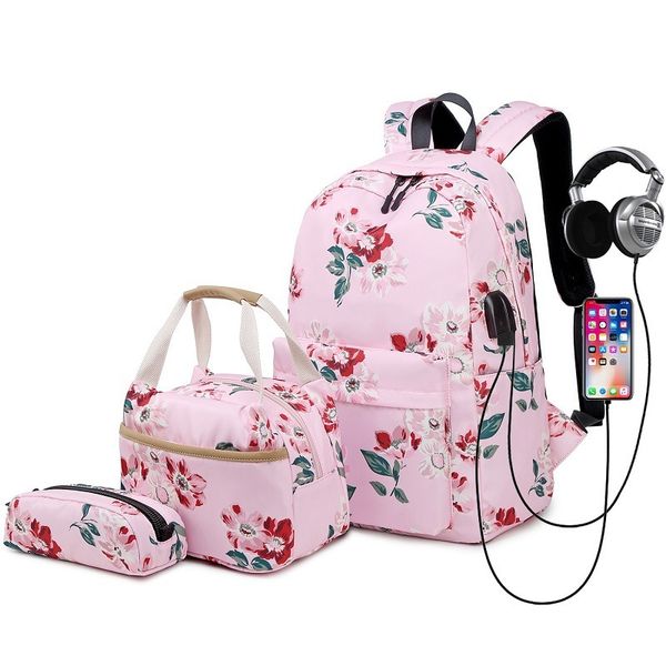 

2021 new school backpack set waterproof nylon teen girls bookbags 15 inches lapbackpack kids lunch tote bag clutch purse y0125