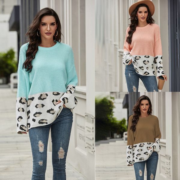 

women pullover winter clothes 2020 women's long-sleeved upper garment leopard print color matching loose sweater sj3221, White;black