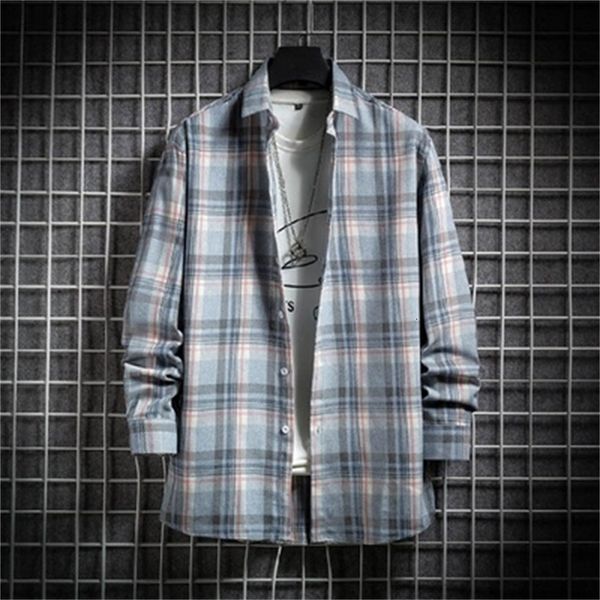 

2021 long sleeve spring and autumn new plaid shirt brushed size large m-5xl male youth 09um, White;black
