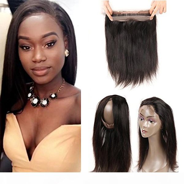 

360 lace frontal closure (22x2x4) hairpieces indian virgin human hair in silky straight natural black 360 degrees lace band frontal closure, Black;brown