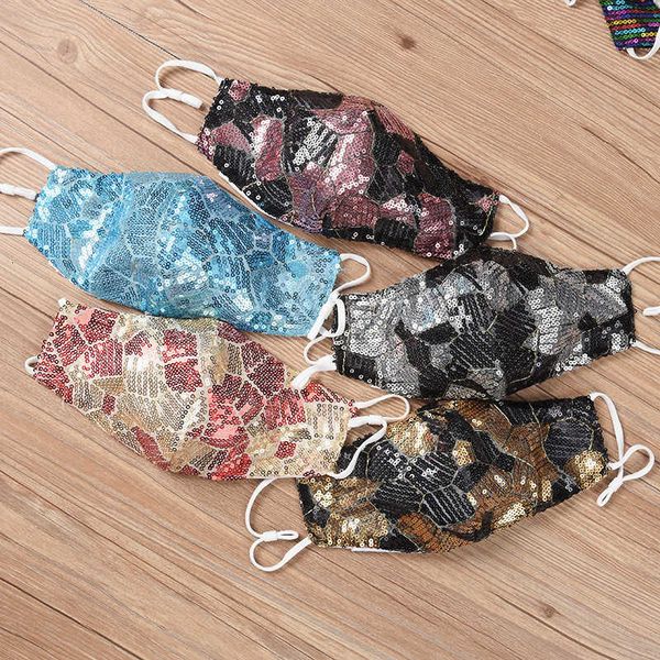 

dual color bling sequins fashion face dustproof breathable protective cotton mask adjustable reusable masks dhl ing