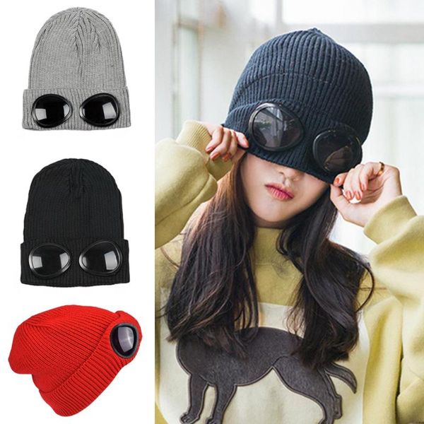 

women winter hat with glasses warm beanies skull ski knitted cap pilot new