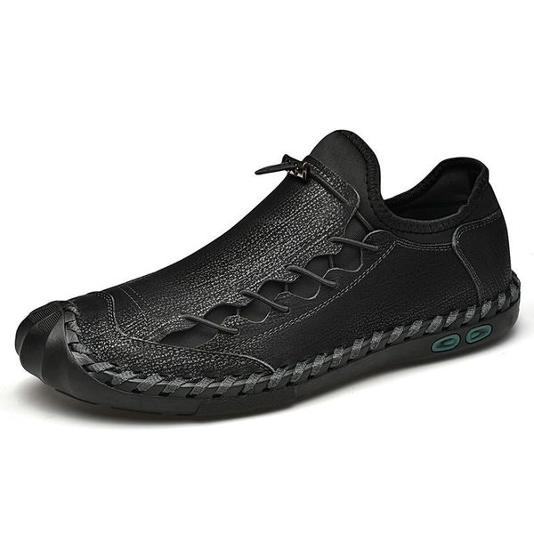 

2020 new men's leather shoes hand-stitched comfortable breathable flat shoes fashion casual work loafers big size 48 hot, Black