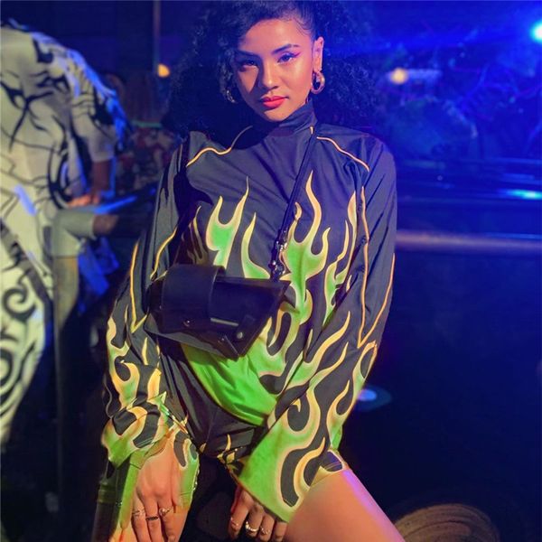 

tracksuit women streetwear fashion printed two pieces sets ladies long sleeve casual sweater + shorts womens flame printed hip hop suits, Gray