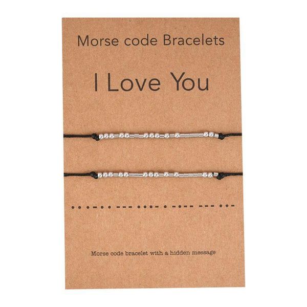 

charm bracelets 2pcs i love you friendship morse code dainty beaded bracelet with secret message for women men lover jewelry gifts, Golden;silver