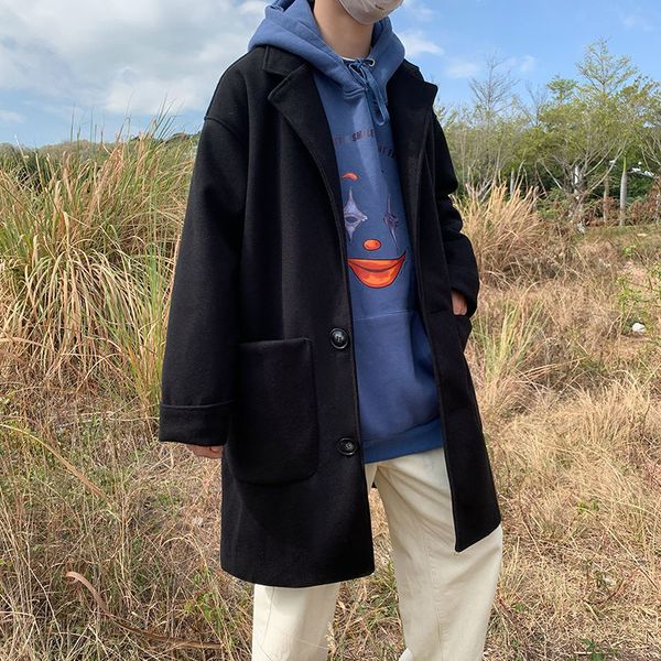 

2021 male autumn new fine medium long coat relaxed leisure wear 1kje, Tan;black