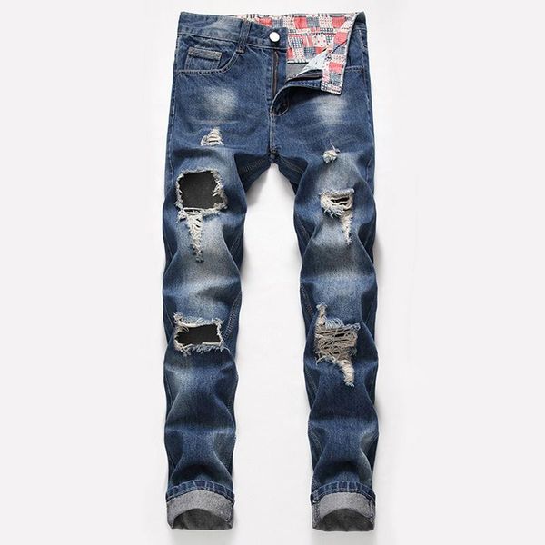 

men's jeans with holes men' early spring style cross border straight-cut cowboy trousers occident fashion large size w, Blue