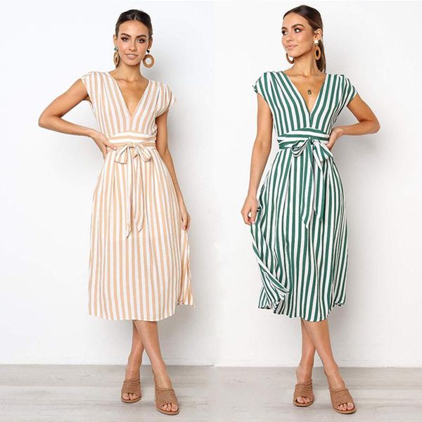 

summer dress boho vintage women clothes sleeveless tunic for women striped v neck sashes robe-femme sumer dress beach woman, White;black