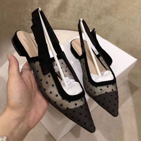 

summer sandals pointy fashion flat shoes mesh dot diamond wedding shoes ribbon bow elegant womens shoess, Black