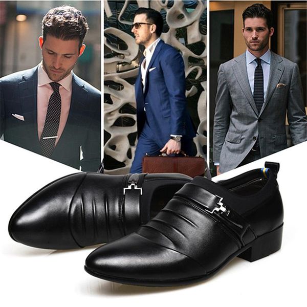 

mens dress shoes shoes for men business men pointed toe slip-on wedding flat 38-45 plus size, Black