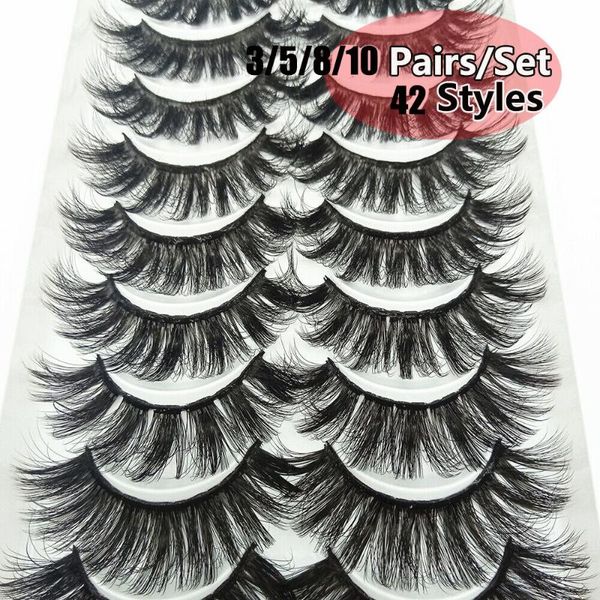 

false eyelashes handmade 3/5/8/10 pairs 3d mink hair wispy cross fluffy extension makeup tools natural/thick long lashes