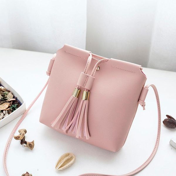 

individuality simple fashion ladies pu leather handbag tassel bucket shoulder bag women mini coin keys phone messenger bag bolsa