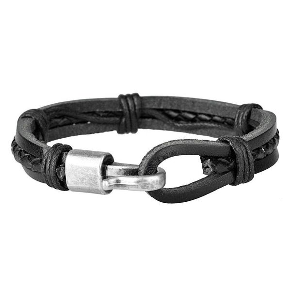 

beaded, strands retro simple hook bracelet braided genuine leather bracelets for man punk style jewelry charm bangles male wrist band gifts, Black