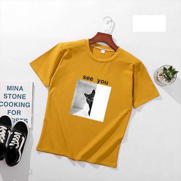 

see you print women t shirts spring summer short sleeve o neck cotton spandex women tees slim fit t shirts, White