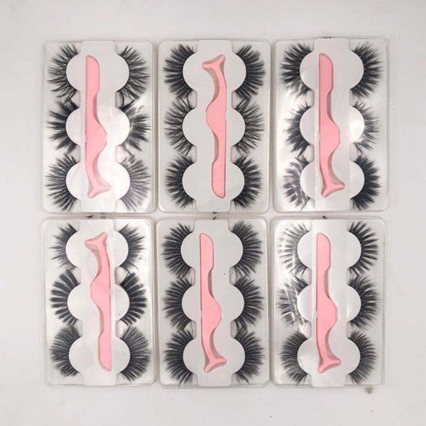 

3 pairs 3d mink hair false eyelashes with tweezer thick wispy long fluffy dramatic lashes handmade eyelash makeup tool