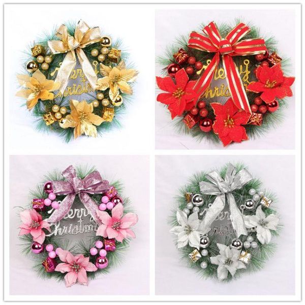 

artificial wreath with bowknot decorations xmas-tree front door hanging ornaments christmas party decor1