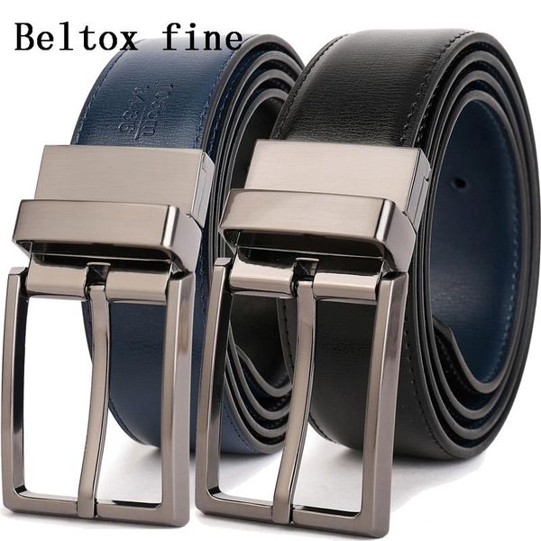 

men's leather reversible belt - classic & fashion designs black/blue belts with rotated buckle ceinture size 28-54 wholesale, Black;brown