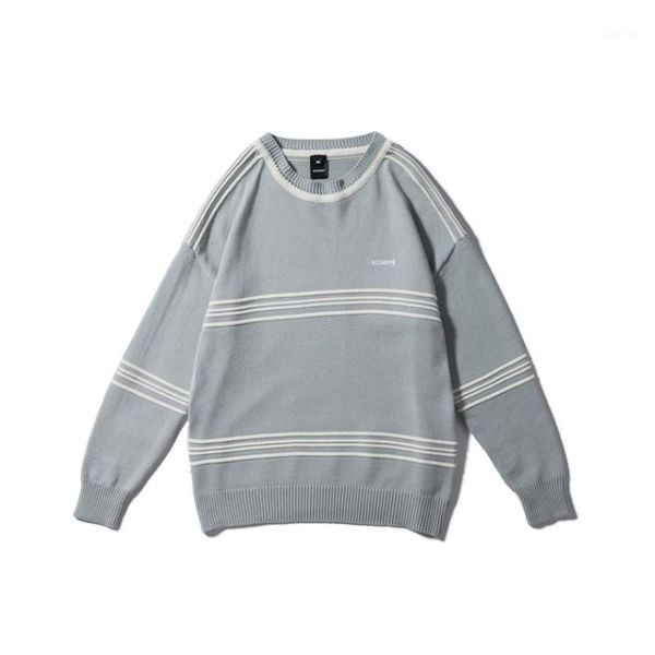 

winter men loose stripe knitted pullovers sweater long sleeve o-neck japan style male street hip hop casual thick sweater1, White;black