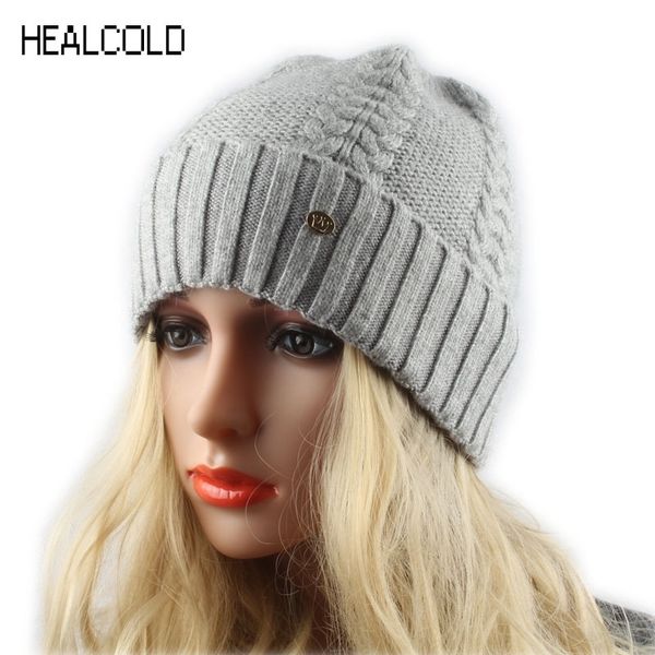 

brand women winter hat twist knitted cashmere wool beanie hat casual warm skullies caps y201024, Blue;gray