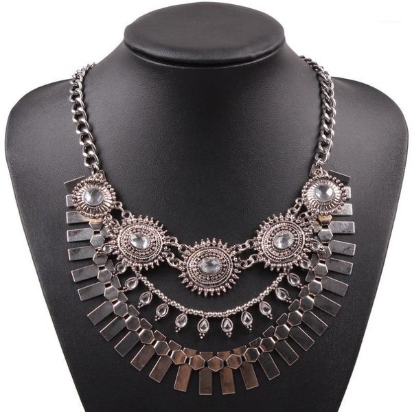 

2020 new fashion crystal necklace collar metal chain chunky statement pendant party jewelry choker coin necklace for women1, Silver