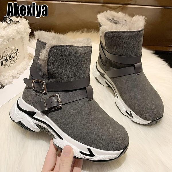 

2020 women boots winter snow boots female warm buckle wedges women shoes tide botas mujer p567, Black