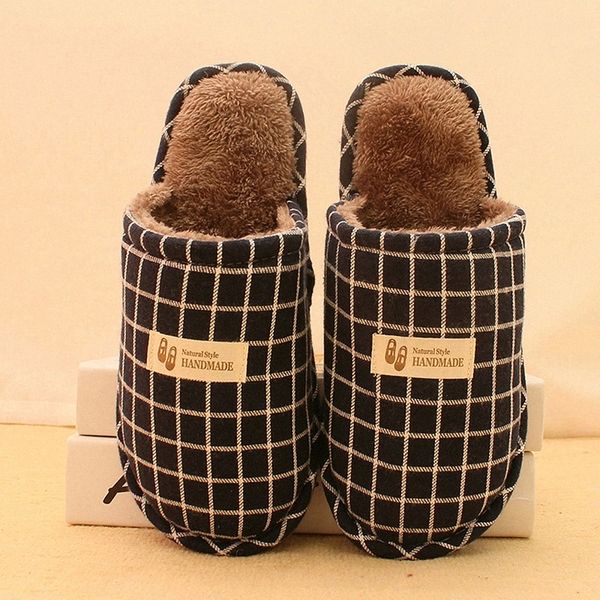 

men's winter slippers gingham plush velvet home slippers suede cotton indoor shoes non slip comfy soft #3u1z, Black