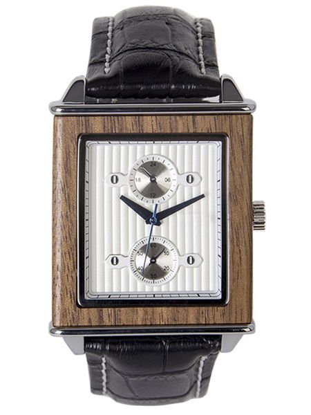 

natural wood watch for men genuine leather band real wooden case stainless steel mens quartz wristwatch rectangle rectangular male watches, Slivery;brown