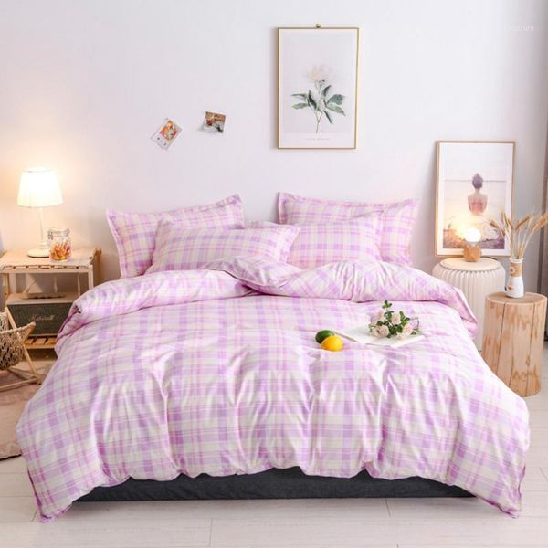 

pink lattice bedding set simple duvet cover bed linen single  king size bedclothes1