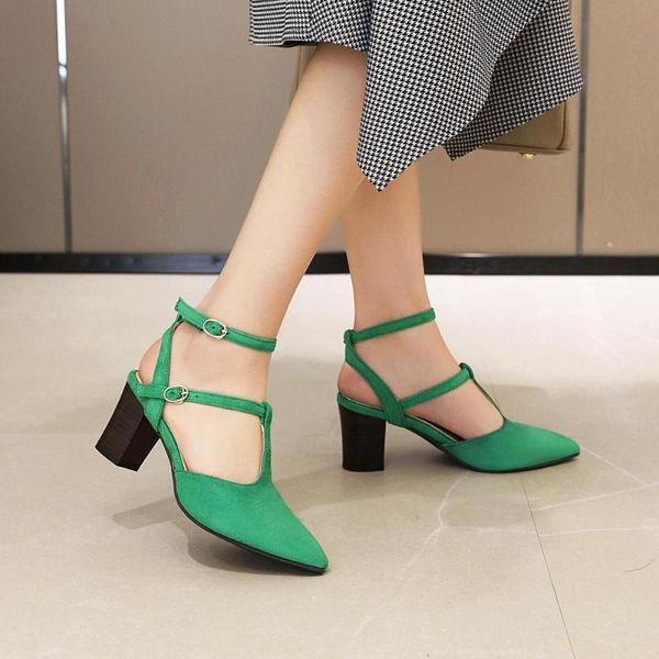 

shallow women sandals high heels ladies shoes stiletto zapatillas mujer pumps pointed straight buckle womens sandals, Black