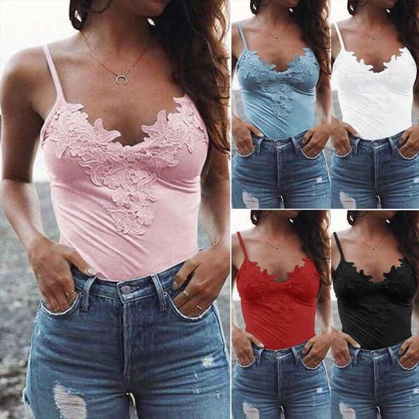 

верхняя часть бака женщин лето вскользь vest tank tops cami laciness strappy slim fit basic tee top, White