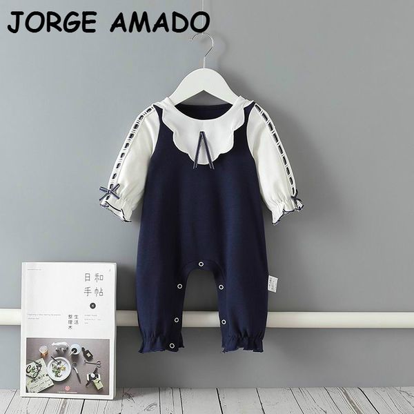 

2020 autumn new baby romper navy white cotton long sleeve girls boys one piece overalls newborn clothes 0-2y e95362, Blue