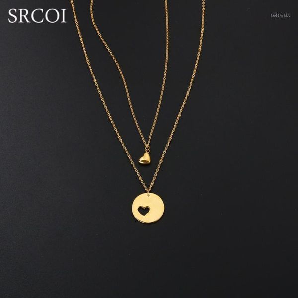 Anhänger Halsketten SRCOI Personalisierte Mutter Tochter Halskette Set Gold Farbe Herz Ausgeschnitten Edelstahl Schmuck Als Weihnachten Jahr1